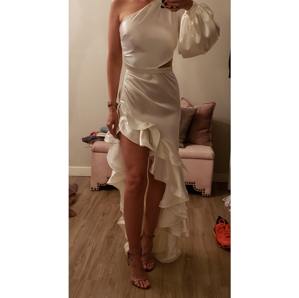 SOLD Monica One-Sleeve Asymmetric Ruffle Gown - Picture 12 of 16